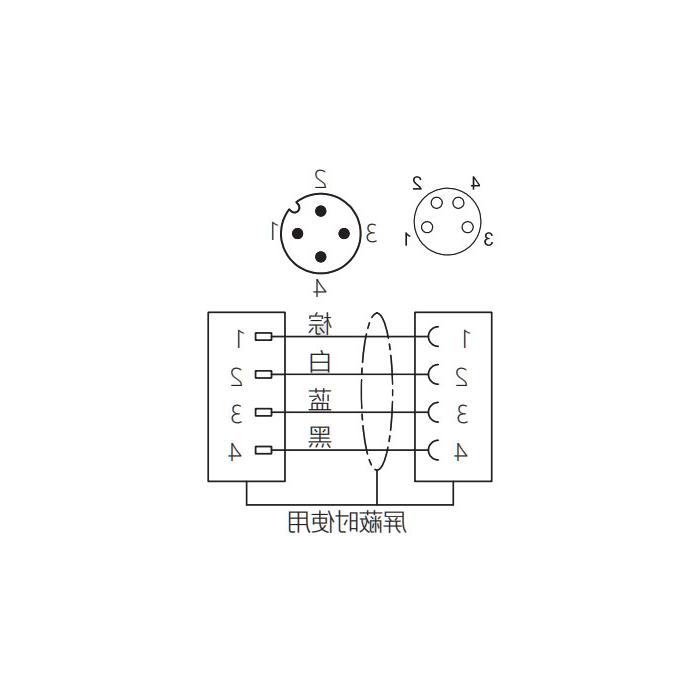 M8转M12 4Pin M8母头直型转M12公头直型、双端预铸PUR柔性电缆、黑色护套、63D261-XXX 