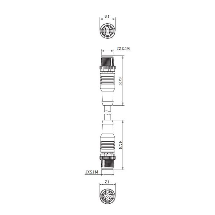 M12 4Pin 公头直型转公头直型、D-coded、双端预铸PUR柔性电缆、带屏蔽、绿色护套、0C4101-XXX